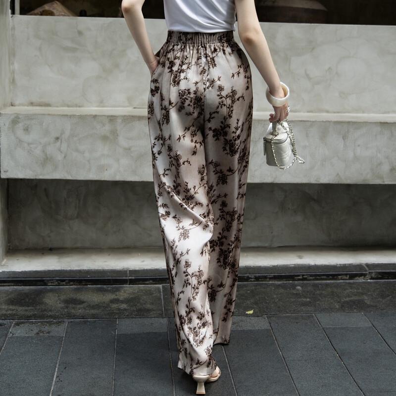 Lancer 2026 Summer Cupro Rayon Bohemian Leaf Print Casual Pants
