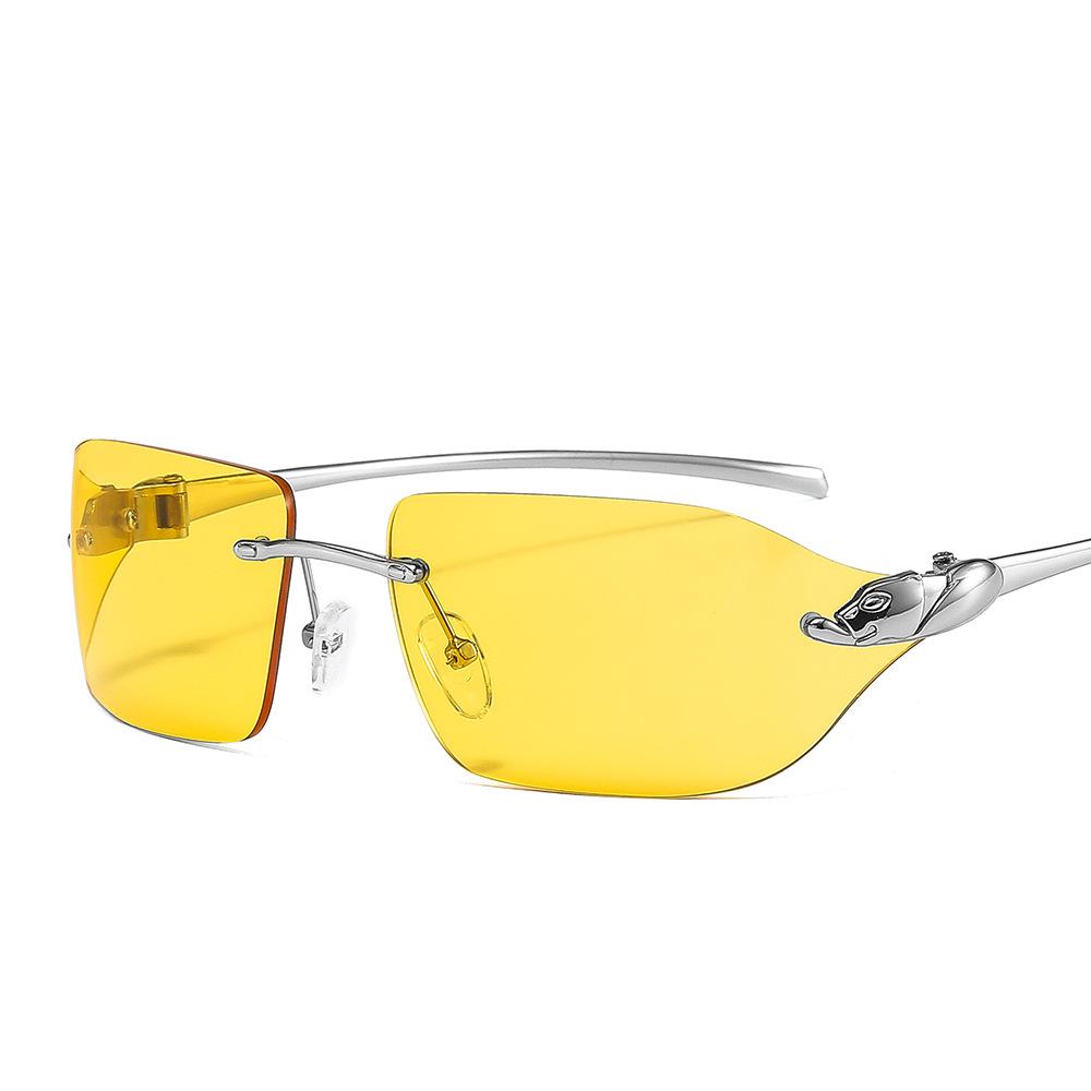 Metal Leopard Head Hot Rimless Sunglasses Colorful Fashion Retro Men and Women Sunglasses