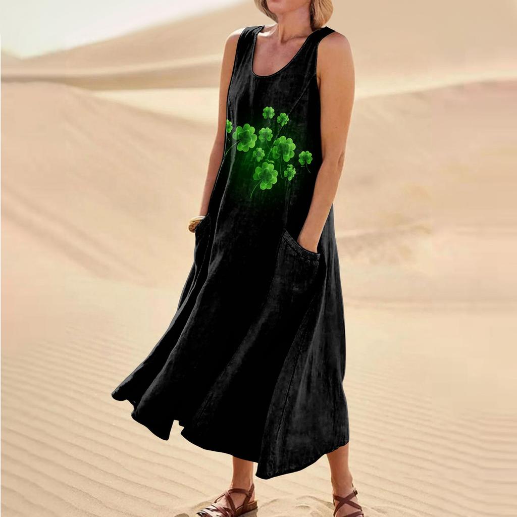 Женская повседневная одежда Comfort St. Карманное платье без рукавов с принтом ко Дню Святого Патрика