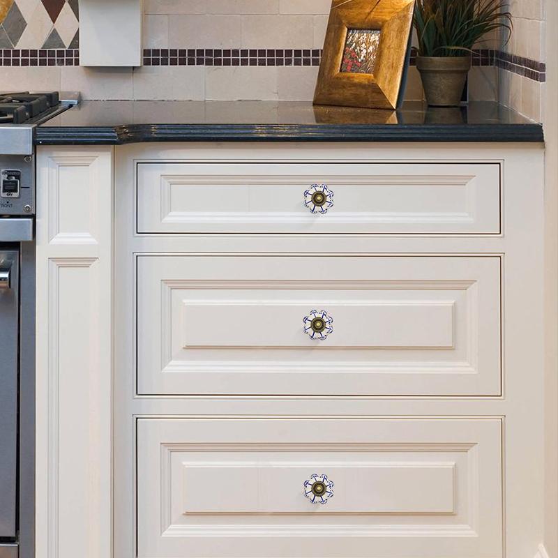 2 шт. художественная керамическая ручка для ящика с одним отверстием синяя и белая фарфоровая керамическая винтажная ручка для ящика шкафа или гардероба 38x35 мм