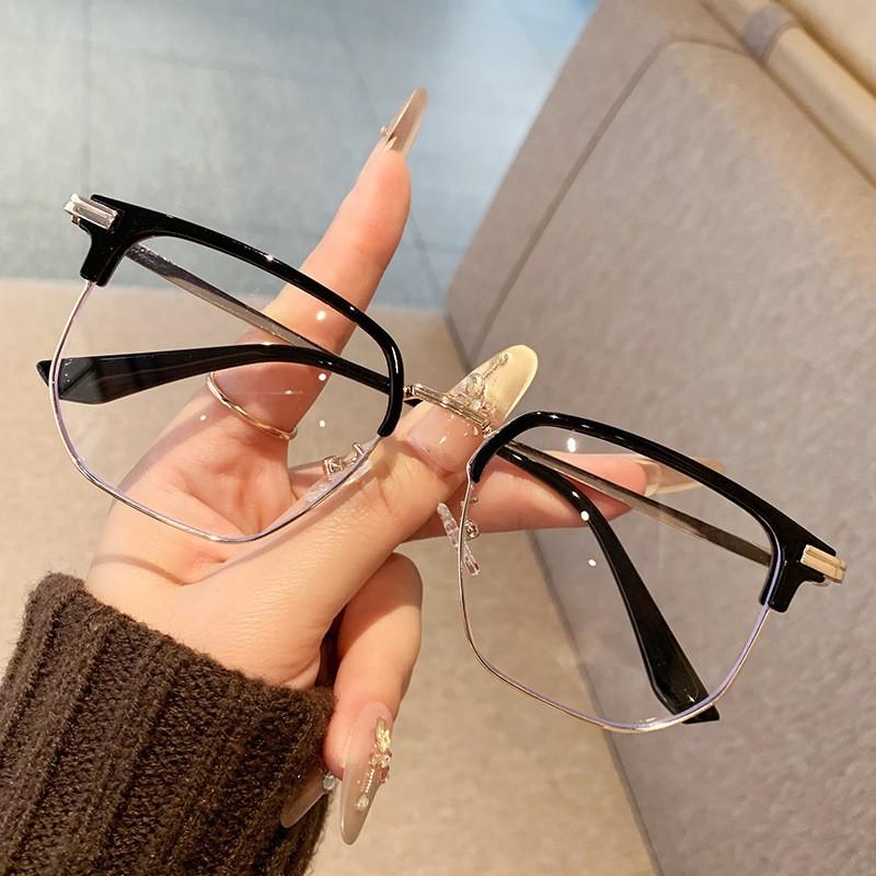 Ultra-light black large face half-frame glasses men's myopia can be matched with degrees Sven square professional eye frame resin