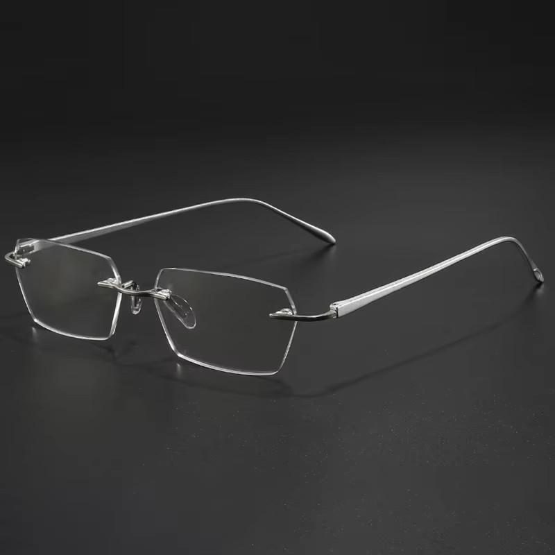 Men Rimless Reading Glasses Prescription Lenses Presbyopic Eyewear Women Blue Light Blocking Lenses Al-Mg Eyeglasses Frame