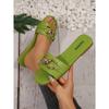 Women's New Fashion Slippers, Classic Temperament, Versatile Solid Color, Metal Decoration Square Head Flat Sandals