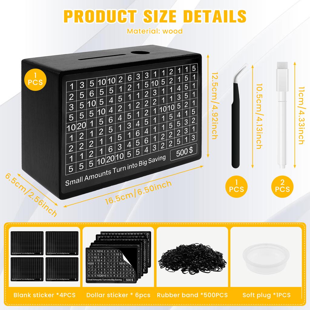 Money Wood Box Piggy Bank Wood Money Bank Large Capacity Cash Savings Box with Saving Goal Numbers Money Boxes Home Decorations