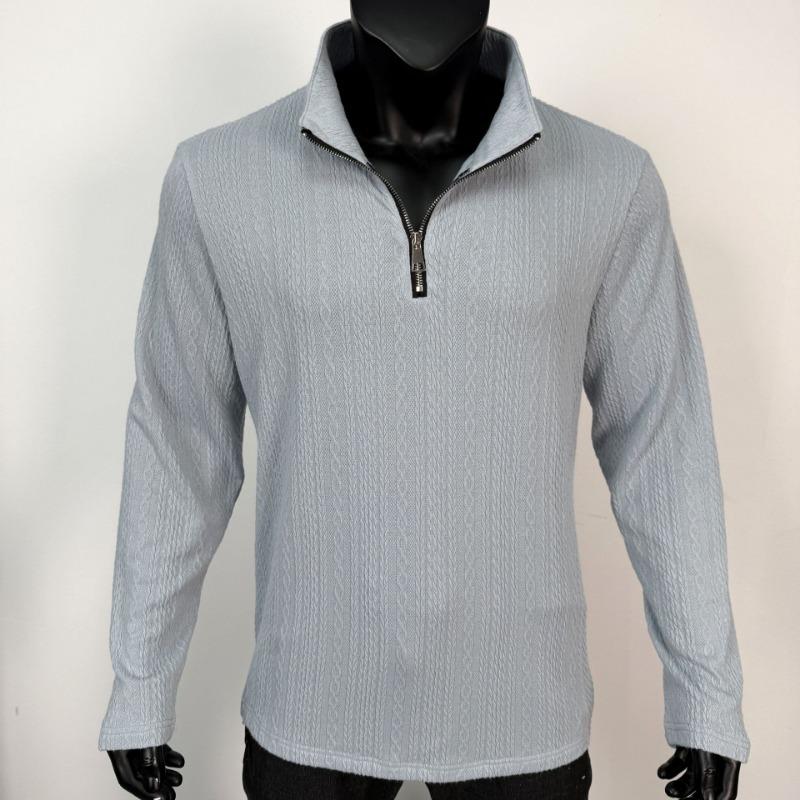Men S Stand Collar Long Sleeve Pullover Sweatshirt Jacquard Zip Detail