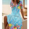 Summer Fashion Women's V Neck Short Sleeve Retro Flower Printed  Dress Sex Short Skirt Dresses