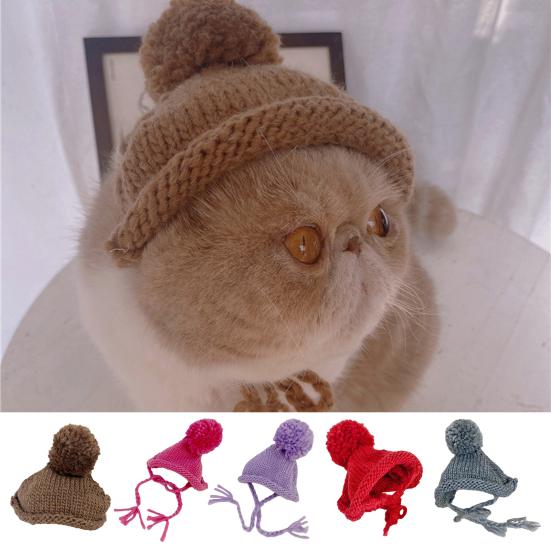 Hat with Soft Ball Knitted Thickened Warm Solid Color Fixing String Comfortable To