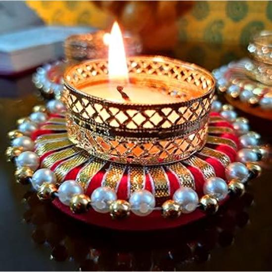 Beautiful Pearl Vibrant Color Candle Holder for Diwali, Event and Festival Decorations.