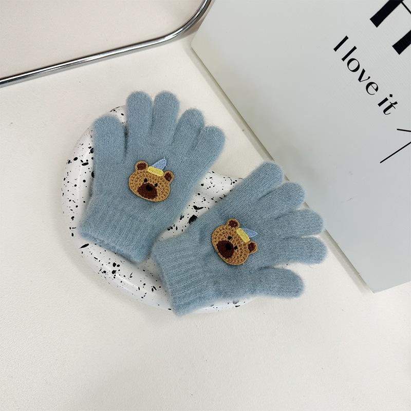 Korean Version of Cartoon Plush Children's Gloves Cute Bear Knitted Five Finger Gloves  Male and Female Baby Writing Finger Gloves