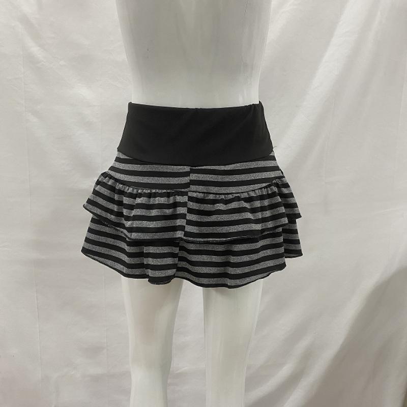 Полосатая контрастная А-силуэта сексуальная модная Y2K уличный стиль нишевая пикантная девушка торт мини-юбка