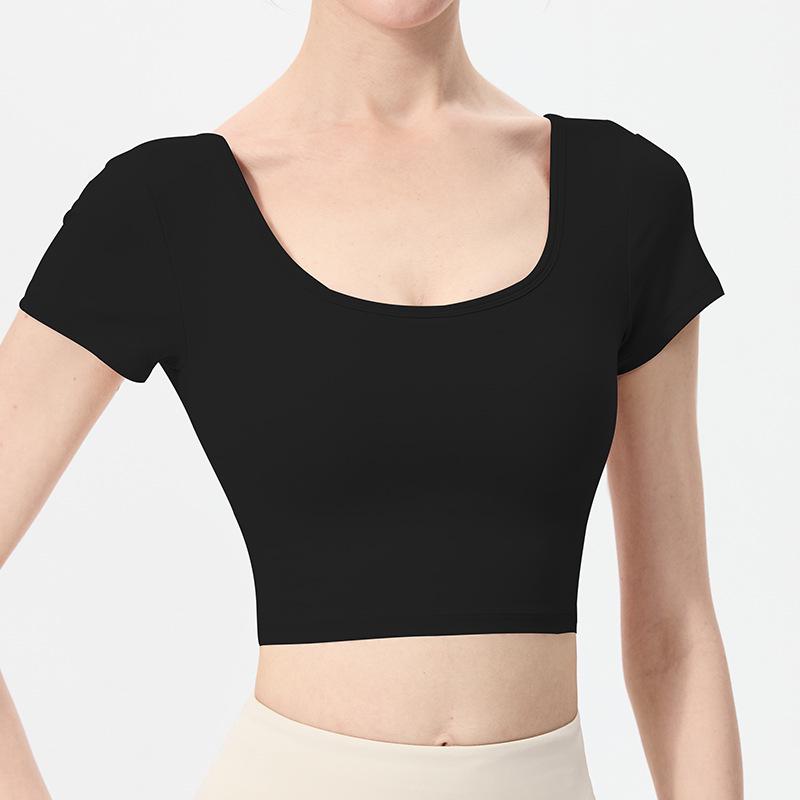 Женский быстросохнущий топ для йоги: Облегающий дизайн с U-образной спиной, Красивая спина, Футболка для фитнеса с коротким рукавом