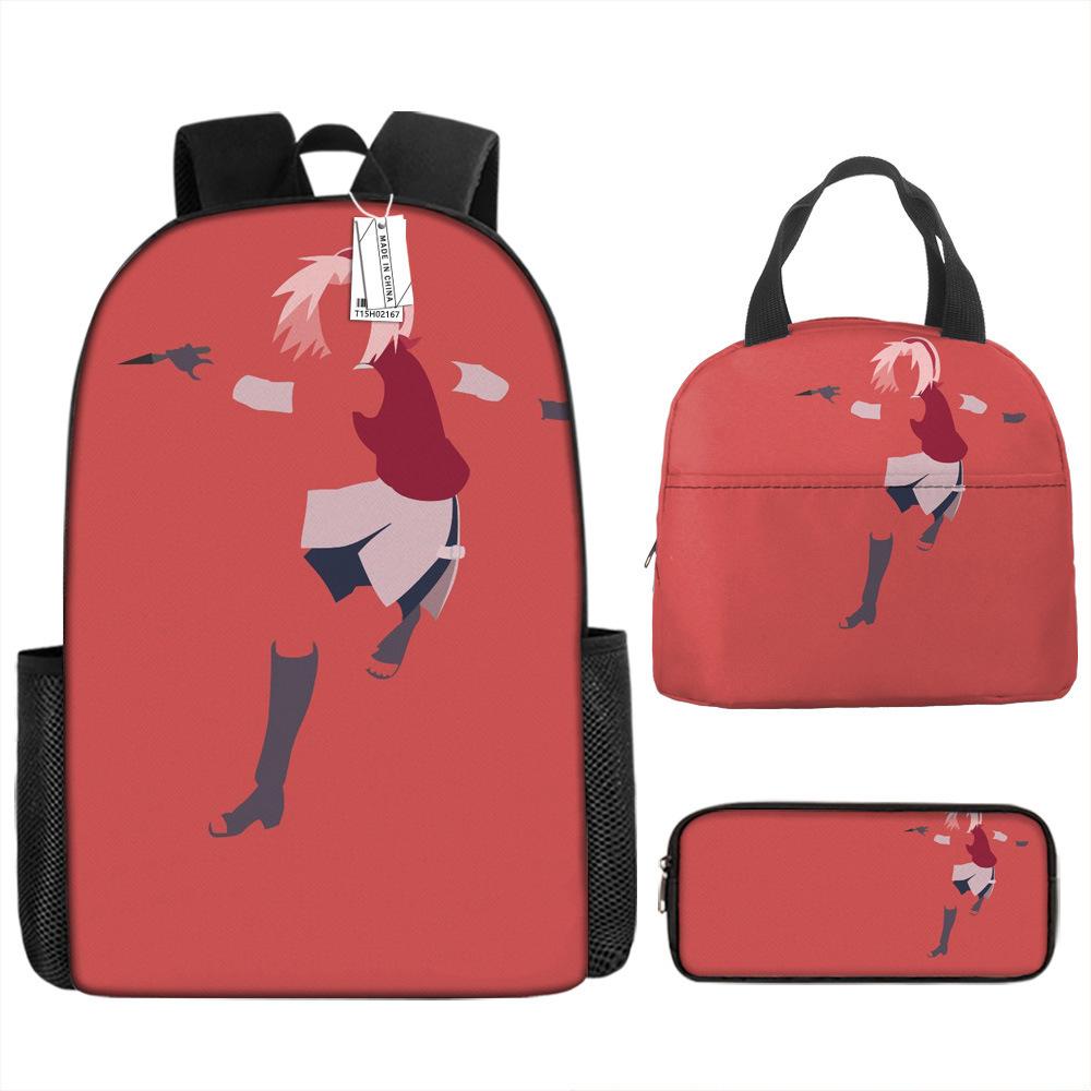 Наруто Шиппуден Начальная и средняя школа Школьный рюкзак Большой вместимости Кампусный рюкзак Сумка для ланча Пенал Набор из трех предметов