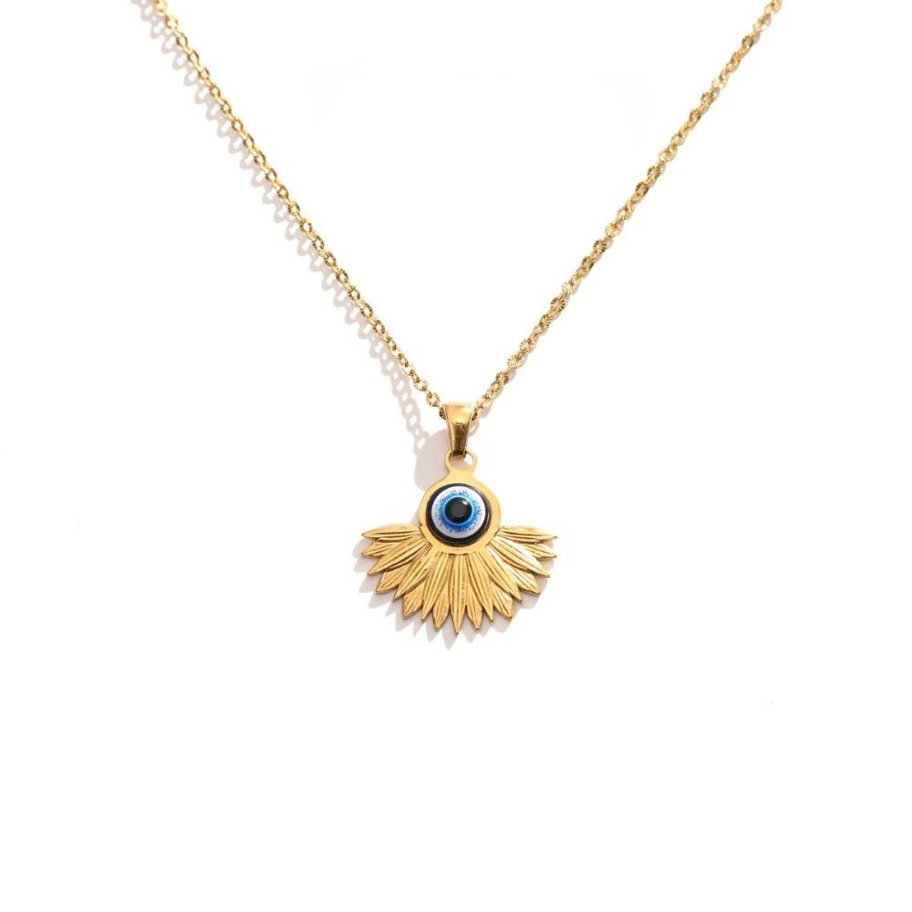Minimalist Blue Eye Pendant Necklace Stainless Steel Geometric Jewelry  Wedding