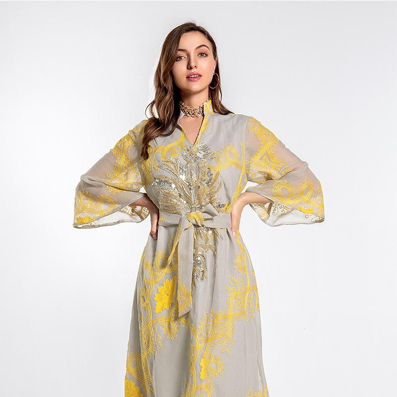 Мусульманское женское платье с вышивкой пайетками, халат, абайя