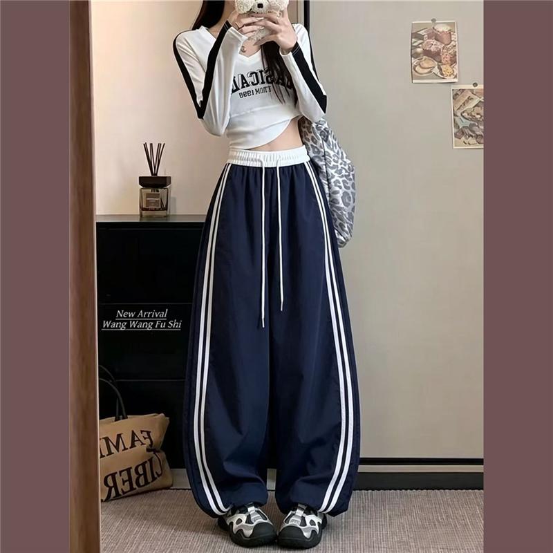 Свободные брюки-джоггеры женские в полоску с кулиской Streetwear Hip Hop Y2k Широкие мешковатые спортивные брюки Повседневная мода Тонкие брюки