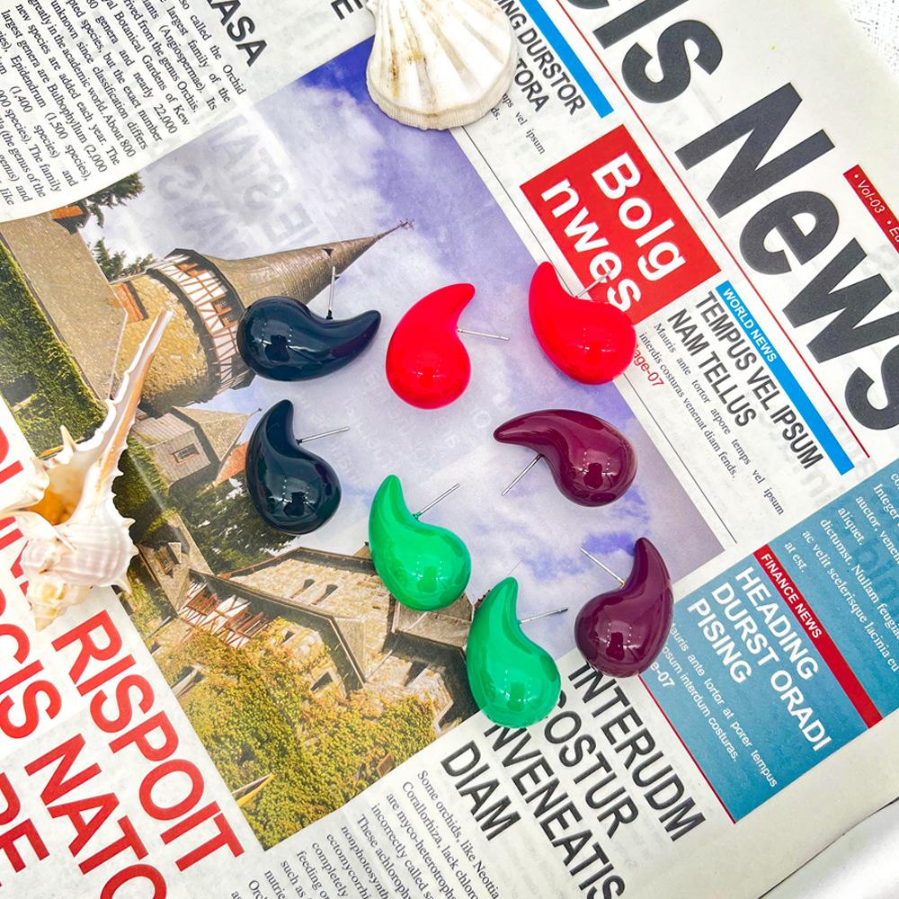 Popular Solid Color Droplet Earrings for Women Colorless European and American Earrings Solid Color Fashion Geometric Earrings