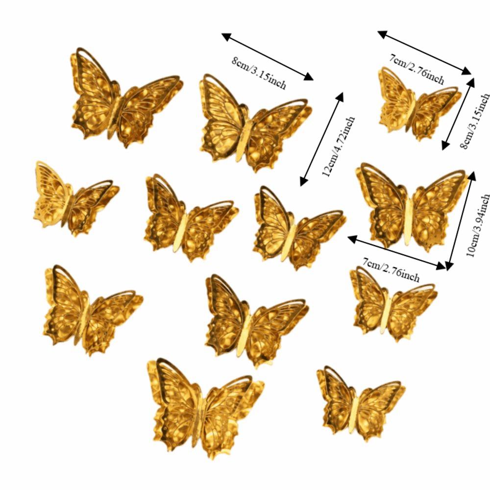 12 Pcs Hollow 3D Butterfly Wall Stickers Glitter Wings Wall Decals Bedroom Decorations