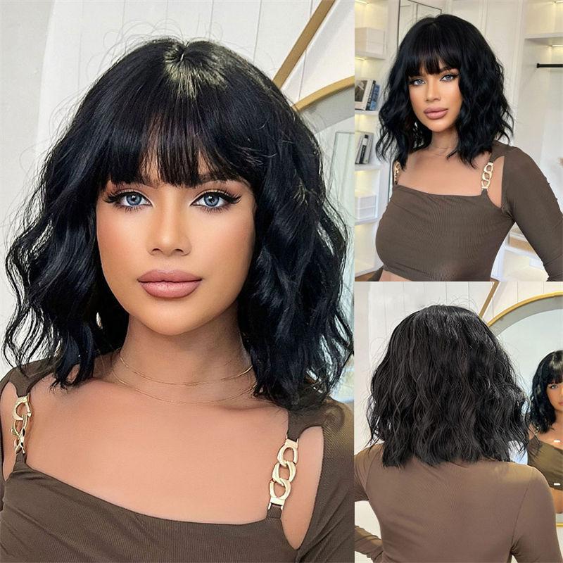 Breathable Light Curly Hair Summer Light Wave Head Bangs Short Wig Hair Cover Chemical Fiber Brown Natural