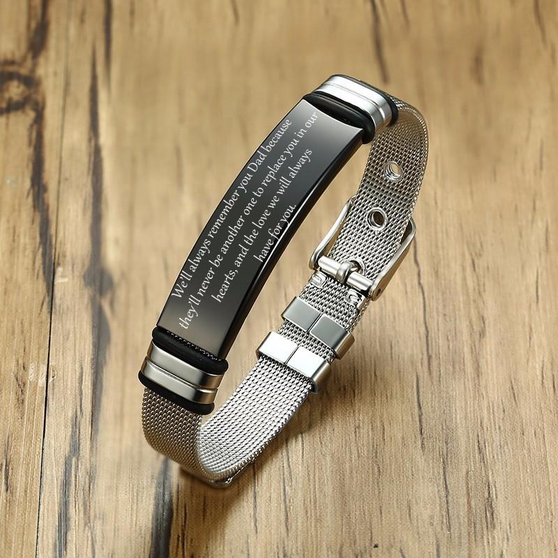 Vnox регулируемая длина браслеты TO DAD для мужчин сетчатый ремешок для часов с мягкой силиконовой прокладкой из нержавеющей стали Pulseira Custom
