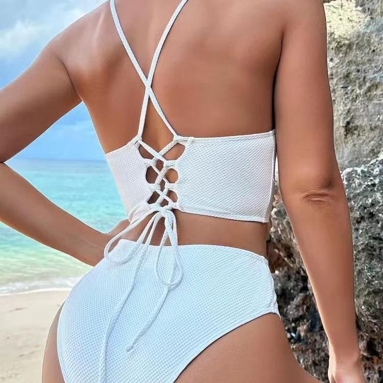 2025 Women's Swimsuit, European and American Swimsuit, Two-piece Set, Solid Color Sexy Beach and Hot Spring Resort Bikini