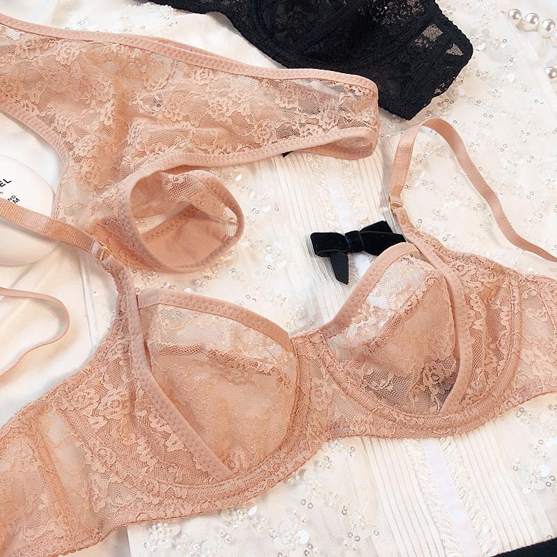 Французский сексуальный женский комплект нижнего белья, ультратонкий кружевной бюстгальтер с вышивкой, летний комфортный дышащий бюстгальтер и комплекты нижнего белья с Т-образной спинкой