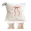 Decorative Soft Furnishings Embroidered Christmas Cushion Cover, Xmas Tree Red Bow Pillow Case, with Zipper, Bell Snowflake Embroidery, Skin Friendly