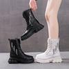 Women Winter Shoes Ankle Boots Leather Warm Plush Snow Boots Female Shoes Woman Chunky Platform Booties White Black