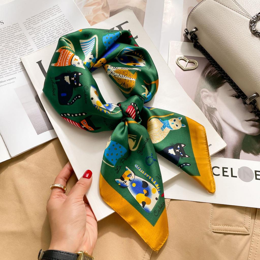 Spring And Summer Satin Long Scarf For Women Sunscreen Shawl Fashionable Beauty Scene Satin Long Scarf Versatile Travel Scarf