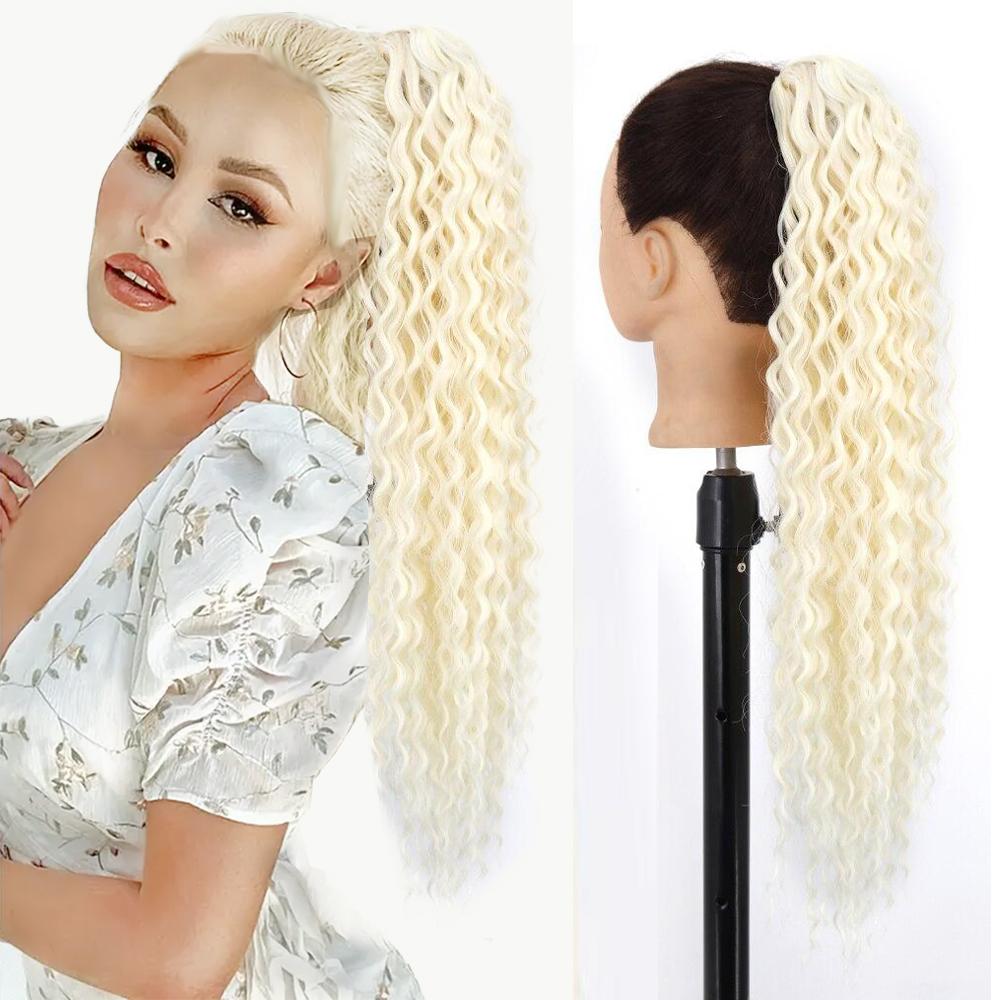 MERISIHAIR Synthetic Long Kinky Curly Ponytail Hair Extension Drawstring Ponytail Clip-In Wig Wrap Around Ponytail For Women
