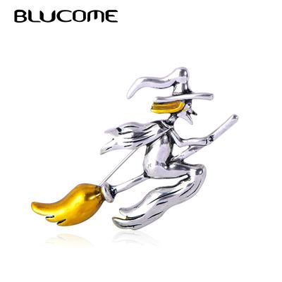 Эмалированная брошь «Полет ведьмы на метле», волшебный подарок на Хэллоуин, высокое качество, желтая брошь в виде шляпы для волос, женские аксессуары