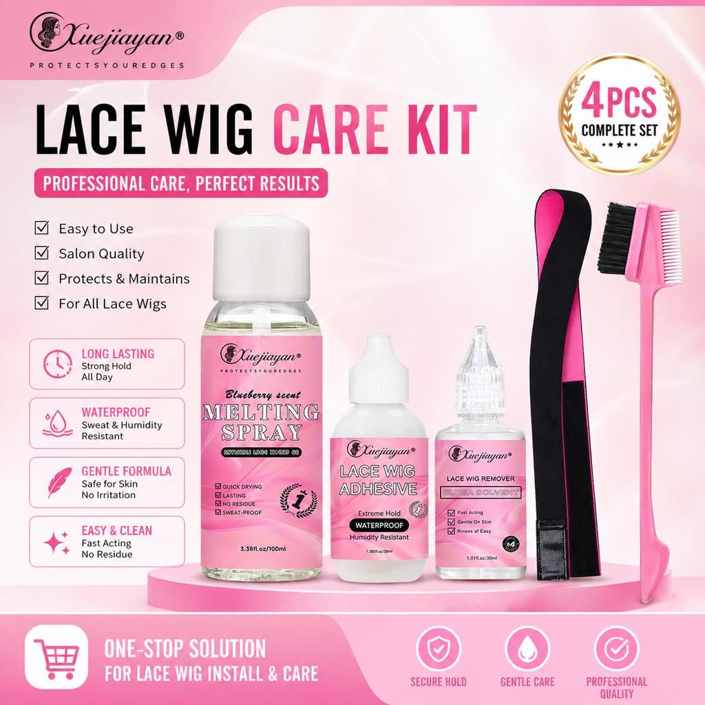 Lace Wig Installation Kit Waterproof No Residue Wig Glue Full Set Tools Quick Adhesion Long-Lasting Hold Black