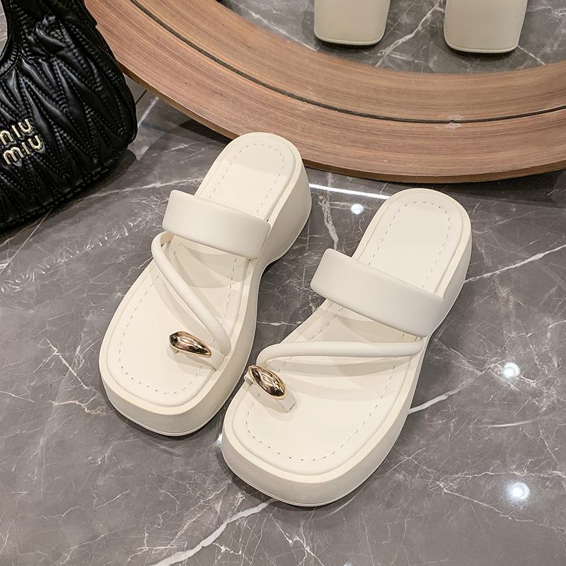 Set Toe Модные женские тапочки Летние новые большие носки с блестками Простая текстура Толстая подошва Женские сандалии Тапочки Sandalias De Mujer