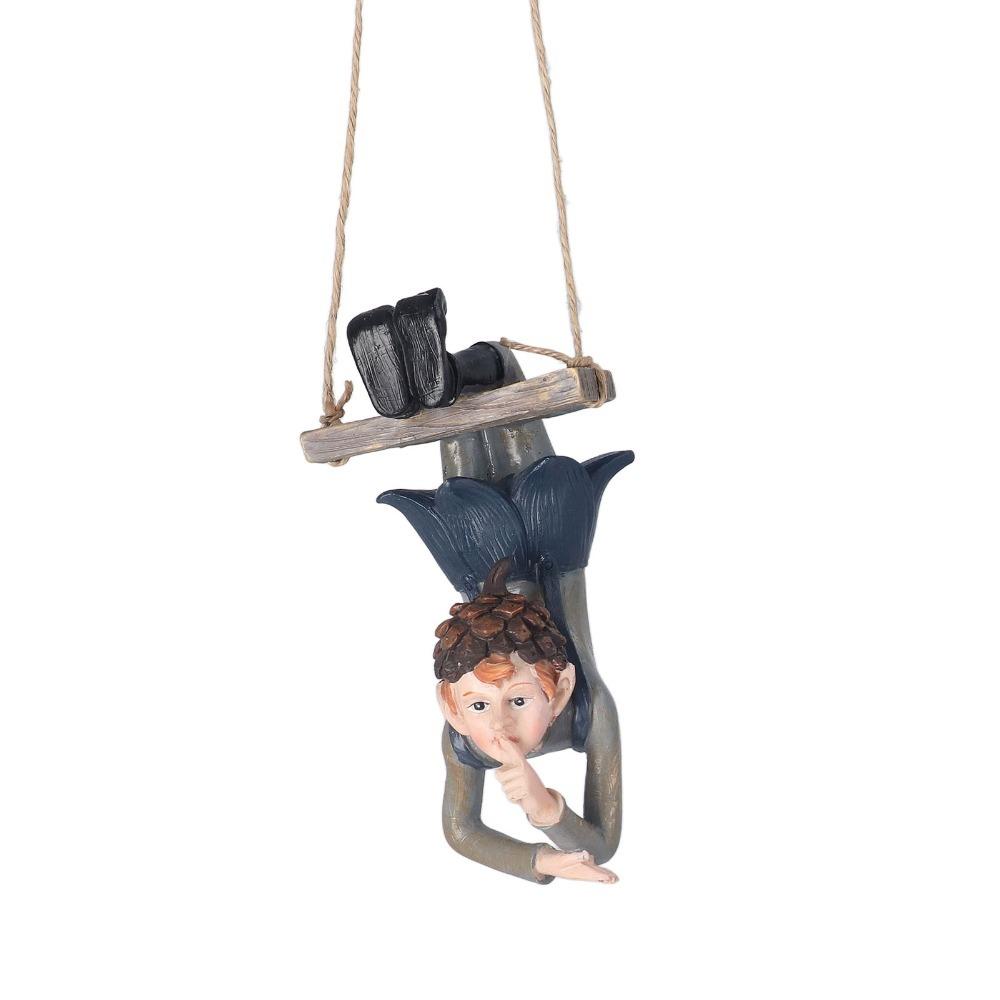 Resin Swinging Elf Figurine Hanging Resin Garden Statue Outdoor Elf Sculpture For Garden
