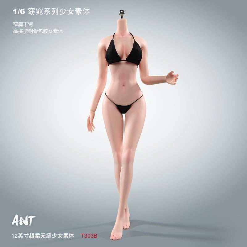 16 Scale Female Body, 12-inch, Ultra-Flexible Slim Body, 28 Joints, Mini 3D Action Doll, Bikini Set, Non-Removable Legs, Seamless Body (T303B White