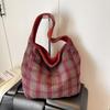 Корейская клетчатая сумка-тоут на плечо и через плечо из овечьей шерсти для женщин - Большая вместимость, Повседневный стиль осени 2025