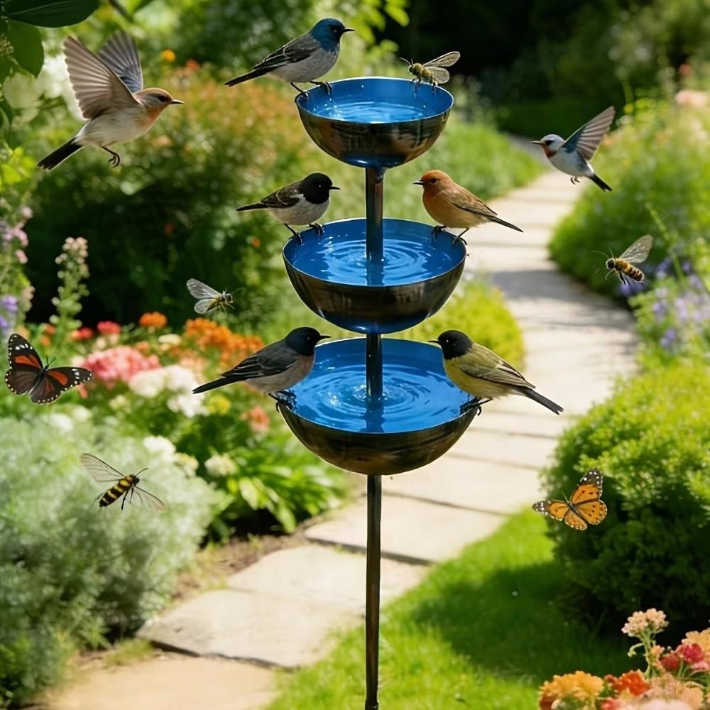 Handmade 3-Tiered Bird Bath Three-layer Bowl Bird Water Bowls Birdbath Stand Patio