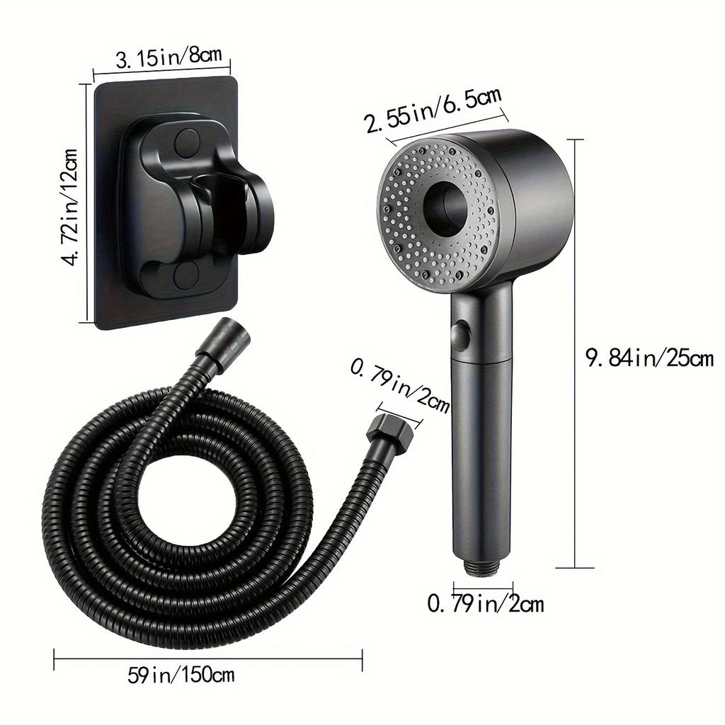 High Pressure Handheld Showerhead Set with 5 Mode Settings, Wall Mount Plastic  Includes Filter Element1.5m Explosion-Proof Hoseand No-Drill Bracket