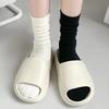 "Xiaohongshu Women's Cotton Socks: Spring/Summer Boneless Black & White Stacked Socks, Medium Tube, Loose Mouth, Trendy Style."