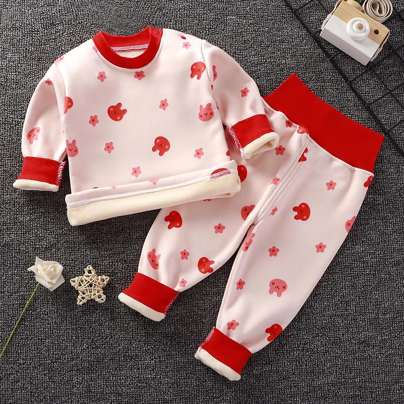 Комплект нижнего белья из бархата с высокой талией для малышей: Пижамы для мальчиков и девочек с защитой живота на осень-зиму