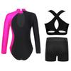 Girls Dance Outfit Set Mock Neck Long Sleeve Keyhole Back Color Block Design Leotard with Vest Shorts