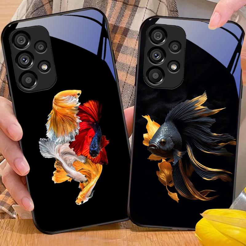 Красочная Милая Рыбка Для Samsung Galaxy S10 S20 Plus S21 FE S22 S23 S24 FE S25 Ultra Черный Чехол для Телефона из Закаленного Стекла Жесткий Чехол