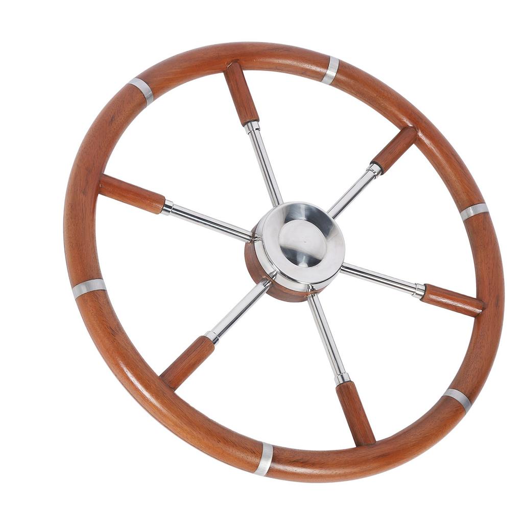 Teak Wood Handle Boat Steering Wheel 6 Spoke 304 Stainless Steel Center Frame Replacement Yachts Steering Wheel for 5