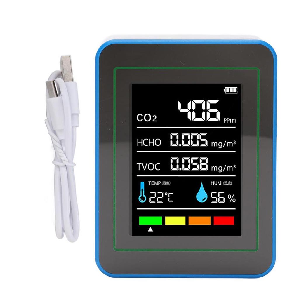 Детектор качества воздуха 5 в 1 CO2 TVOC HCHO Определение температуры и влажности Портативный перезаряжаемый воздух