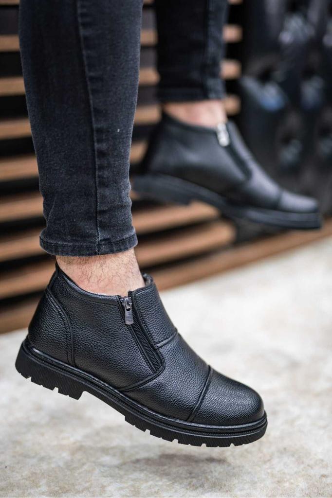 Men's Fashion Flat Heeled Booties Black Single Button Leather Daily Comfortable Orthopedic Boots Shoes