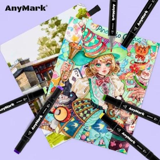 Маркеры для иллюстраций AnyMark 80 цветов Спиртовые Двусторонний наконечник Профессиональный набор для творчества Раскрашивание для взрослых Скетчинг манги