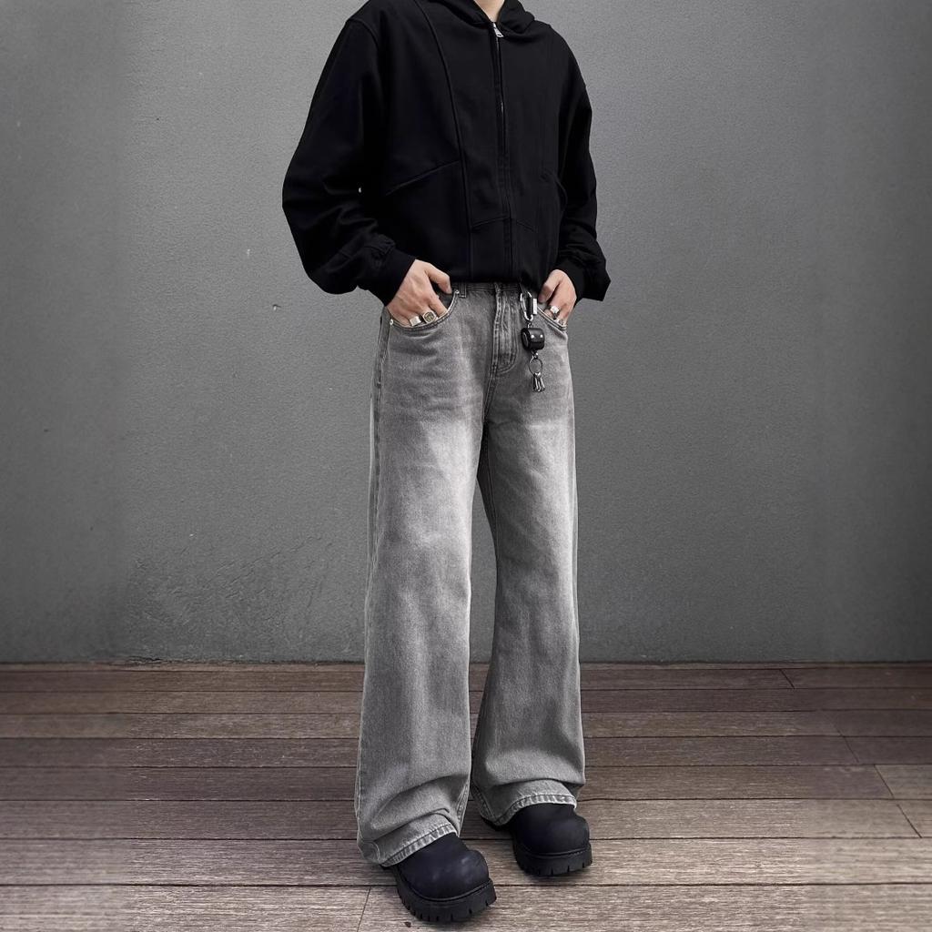 American street retro washed gray jeans men's and women's loose trendy brand casual versatile loose straight pants