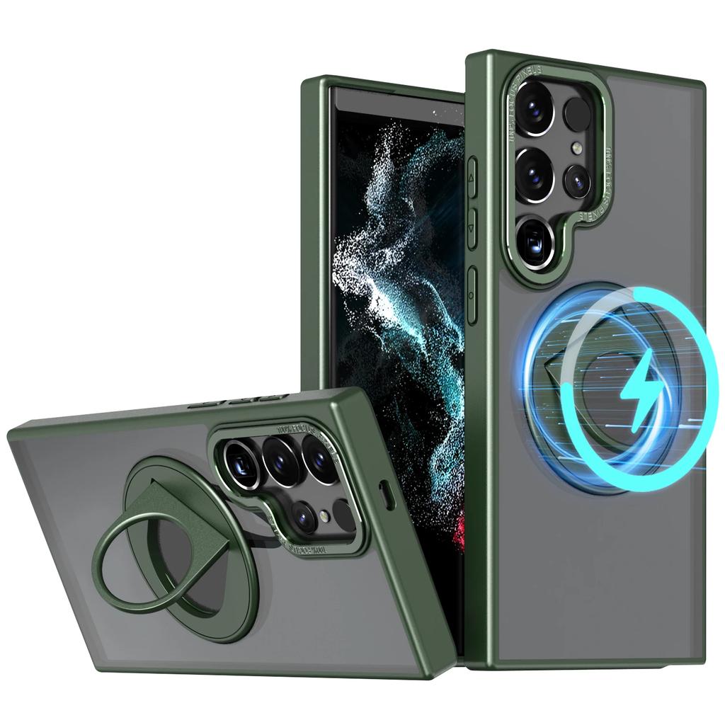 Чехол Magsafe для Samsung Galaxy S24 S23 S22 Ultra Plus S23 FE S24+ S23+ S22+ Автомобильный магнитный держатель для кольца силиконовый жесткий чехол для телефона