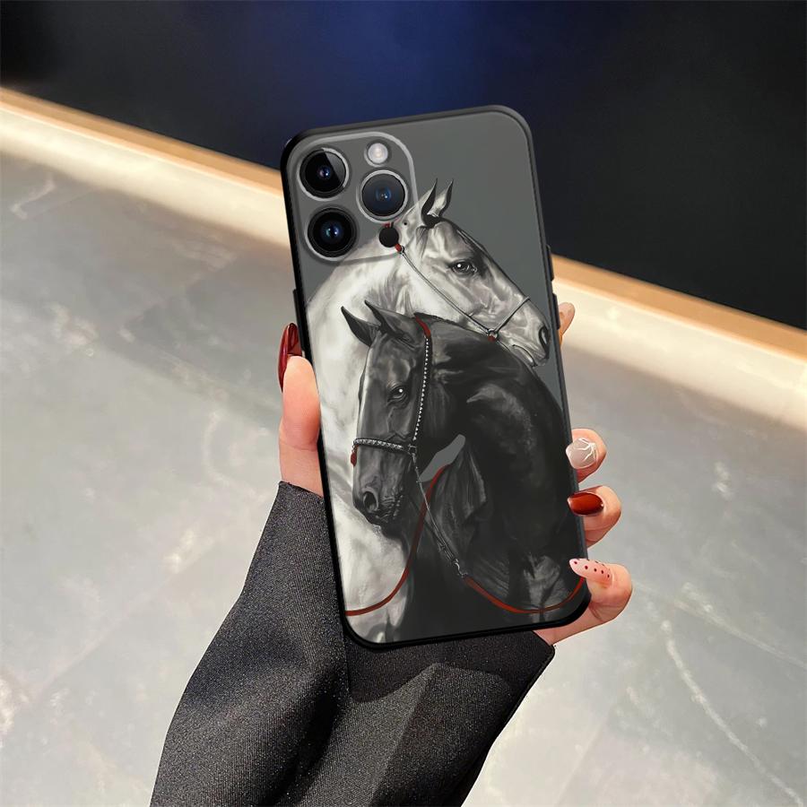Черный мягкий чехол для телефона с рисунком животного (лошадь) для iPhone 13 12 11 17 Pro Max 17Air XS Max XR 15 16 14 Plus 7 8
