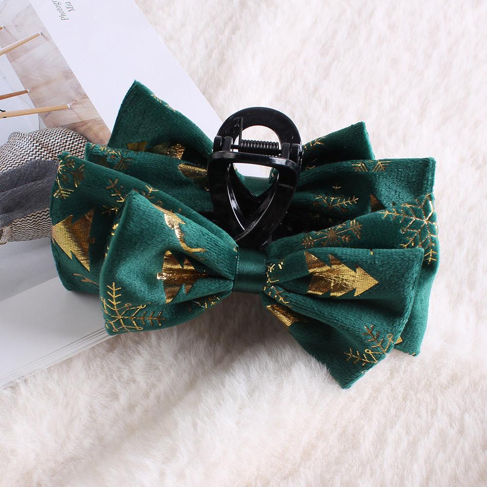 New Christmas Hair Clip with Gold Foil Bow, Large Fabric Hair Accessory for Women