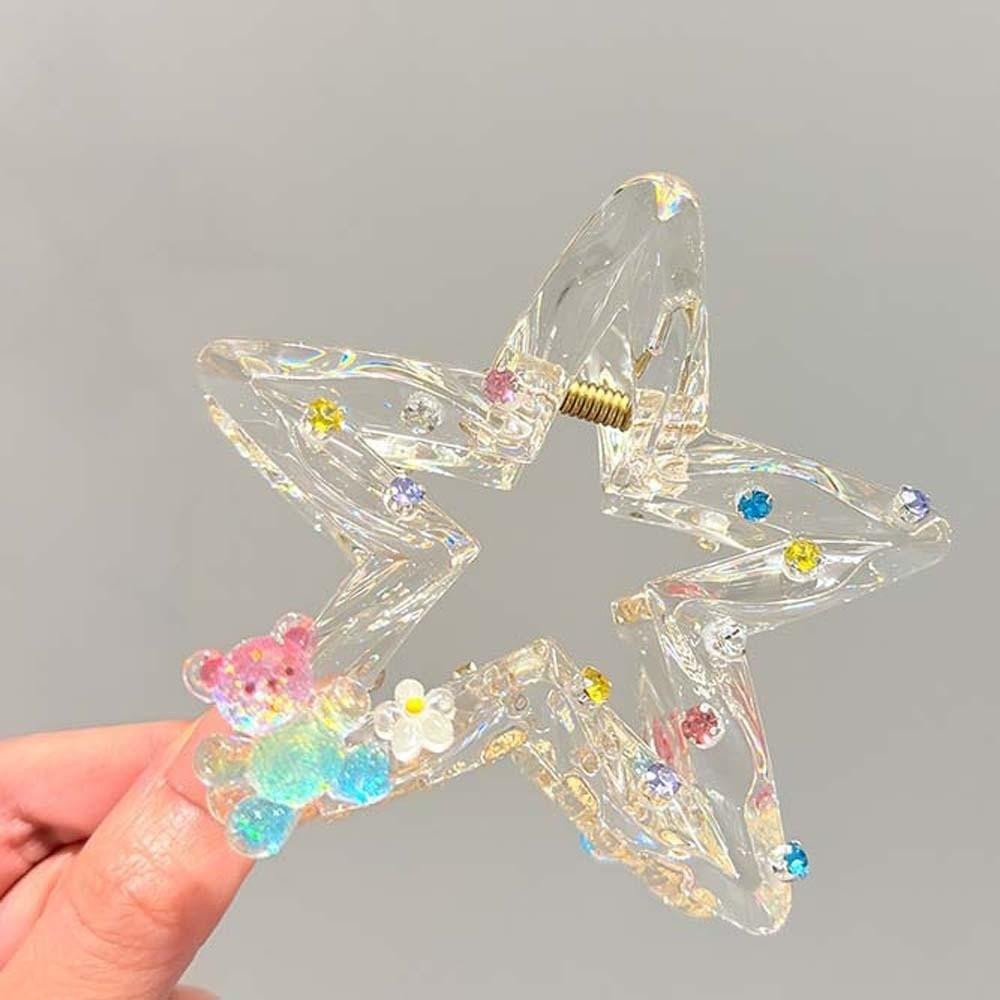 Clear Acrylic Star Hair Claw Bright Rhinestone Shark Hair Clip Y2K Shark Clip Thick Hair